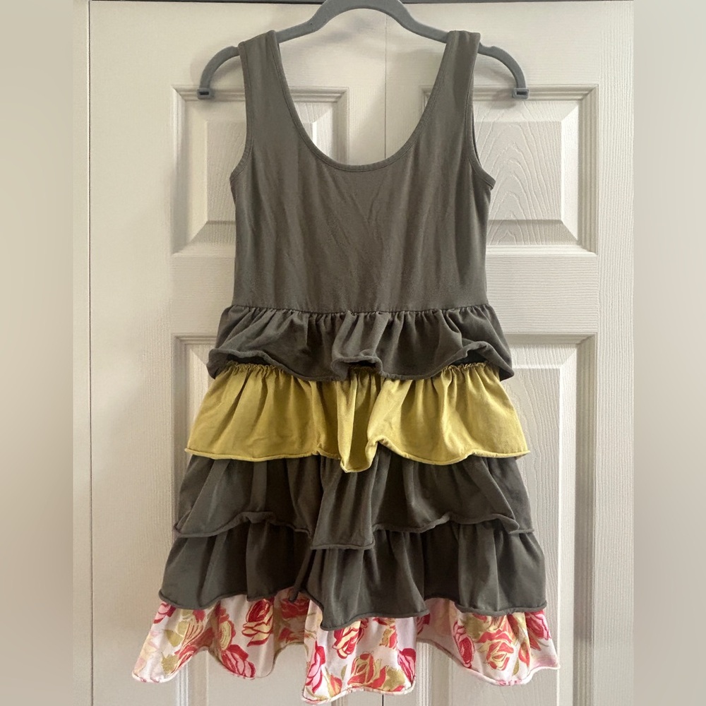Matilda Jane Dress Girls Size S Green Floral Serendipity Tiered Ruffle Hem